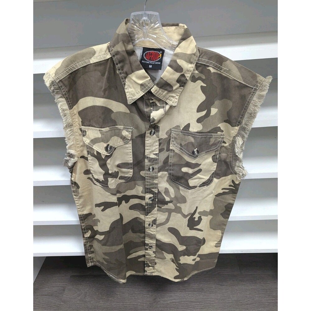 Jafrum Motorcycle Camouflage Vest Size M Twill Biker Sleeveless Shirt Raw Edge